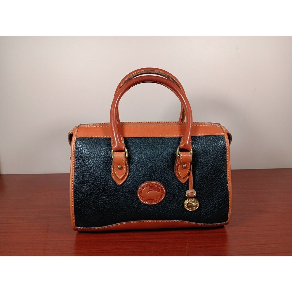 VTG Dooney & Bourke Pebbled Leather Satchel Bkack & British Tan Double Handle
